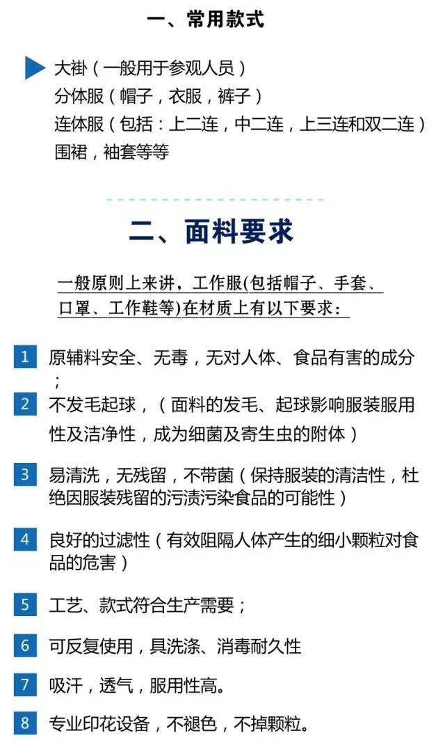 食品车间工作服的选择和管理
